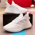 Men's white breathable flying fabric sports shoes with shallow opening and platform heel