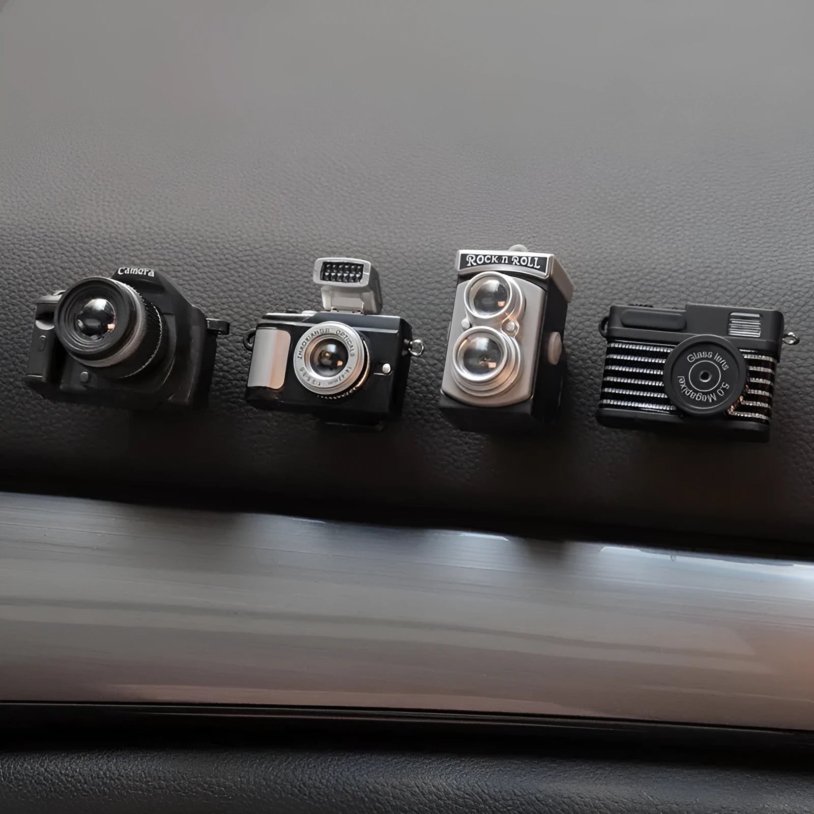 Set of four retro camera dot design adhesive hooks for car interior organisation