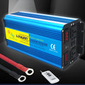 Blue 3000W car power inverter with digital displays converting 12V/24V to 220V pure sine wave