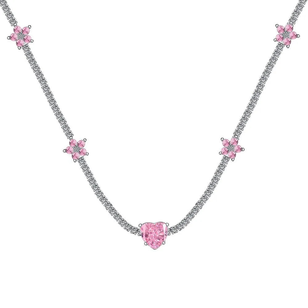 925 sterling silver tennis necklace with heart-shaped pendant for women, electroplated finish