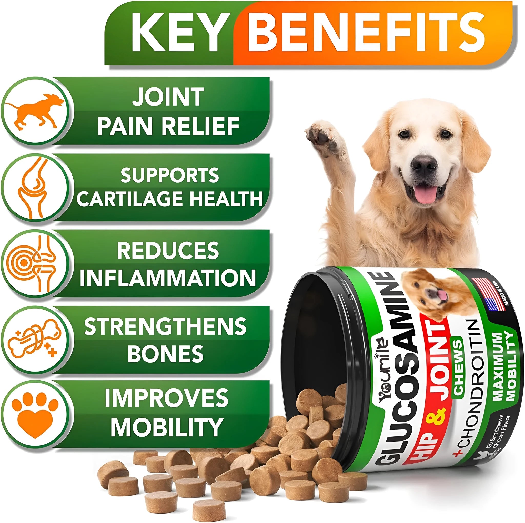 Pet hip and joint supplement chondroitin chewable tablets 300g for dogs and cats