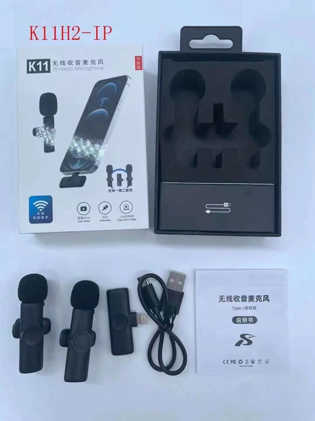 Wireless collar clip microphone for outdoor video recording with multiple interface options