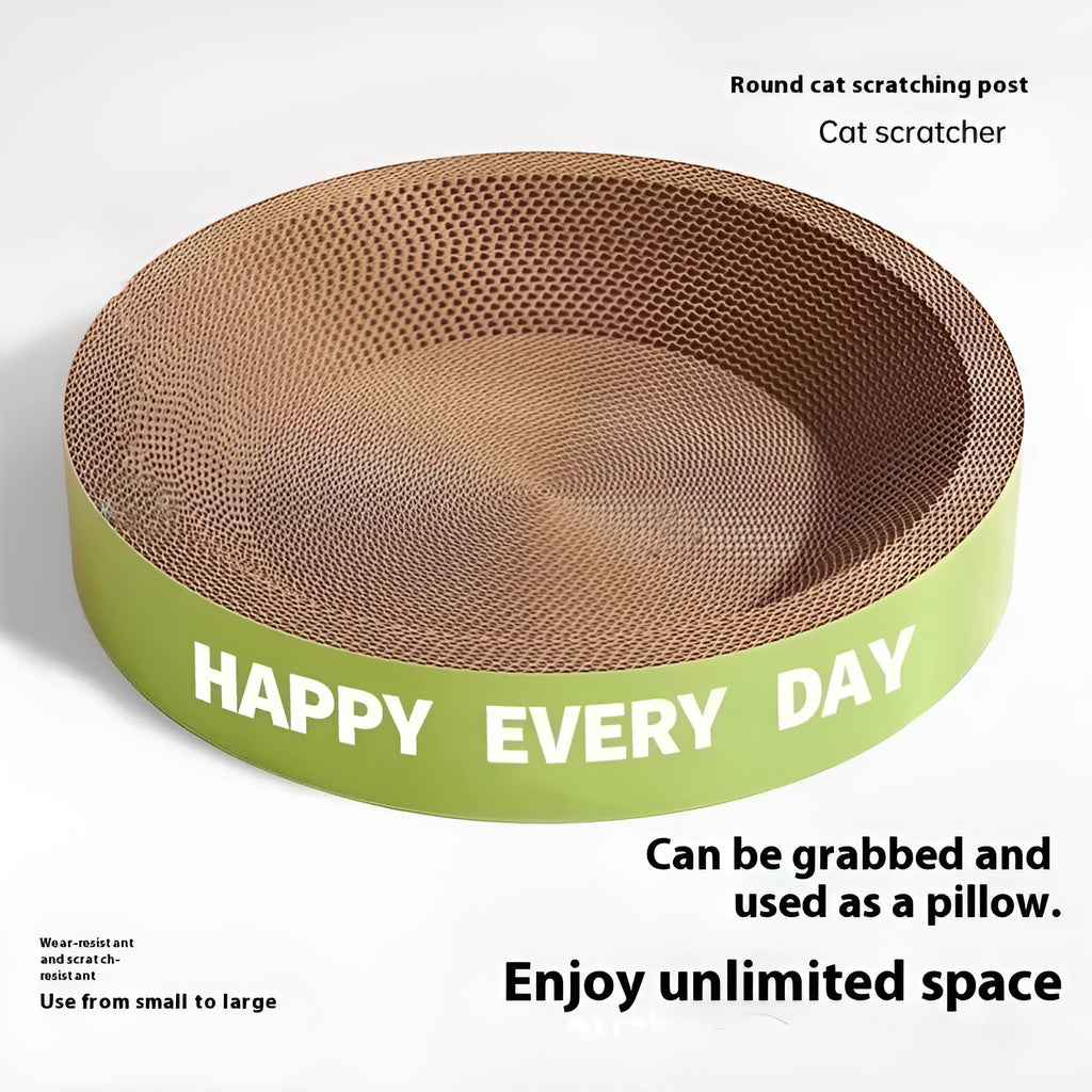 Green round cat scratching board nest with raised edge sleeping area