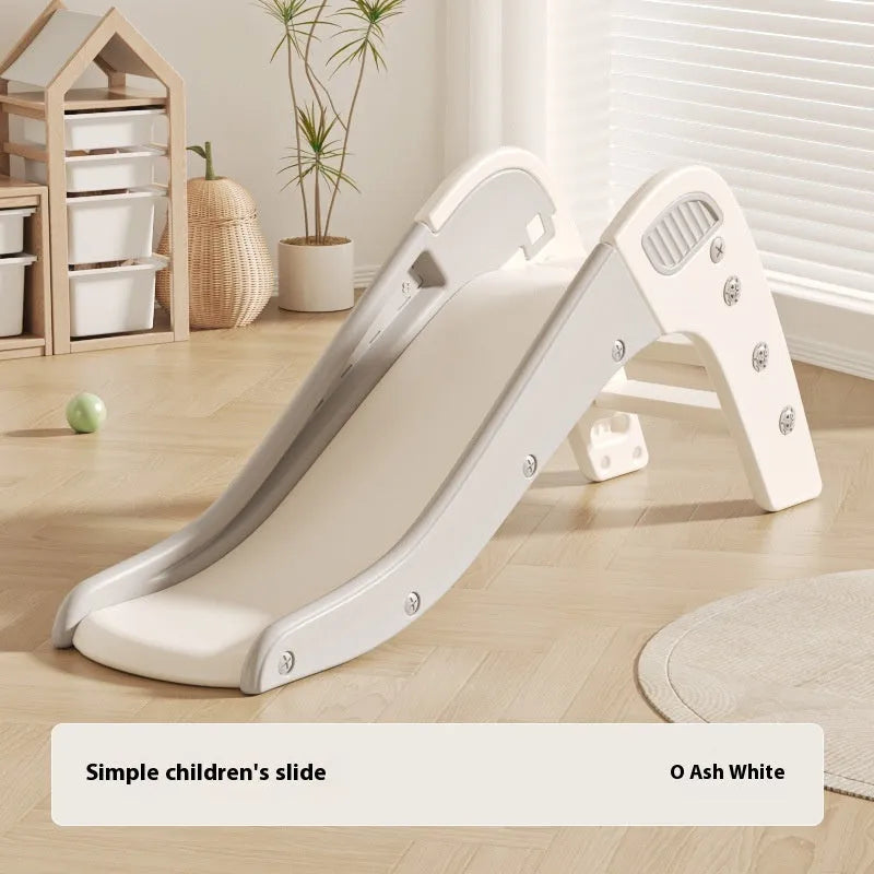 Small plastic baby slide in blue, yellow, brown or grey for indoor use by children under three.