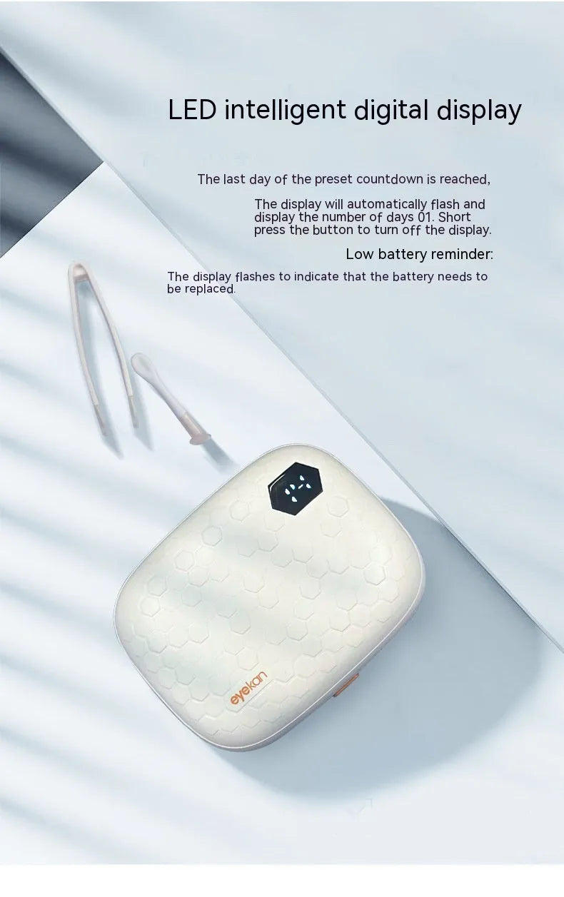 Automatic electric ultrasonic cleaning machine for invisible glasses in pearl white, blue, or pink.