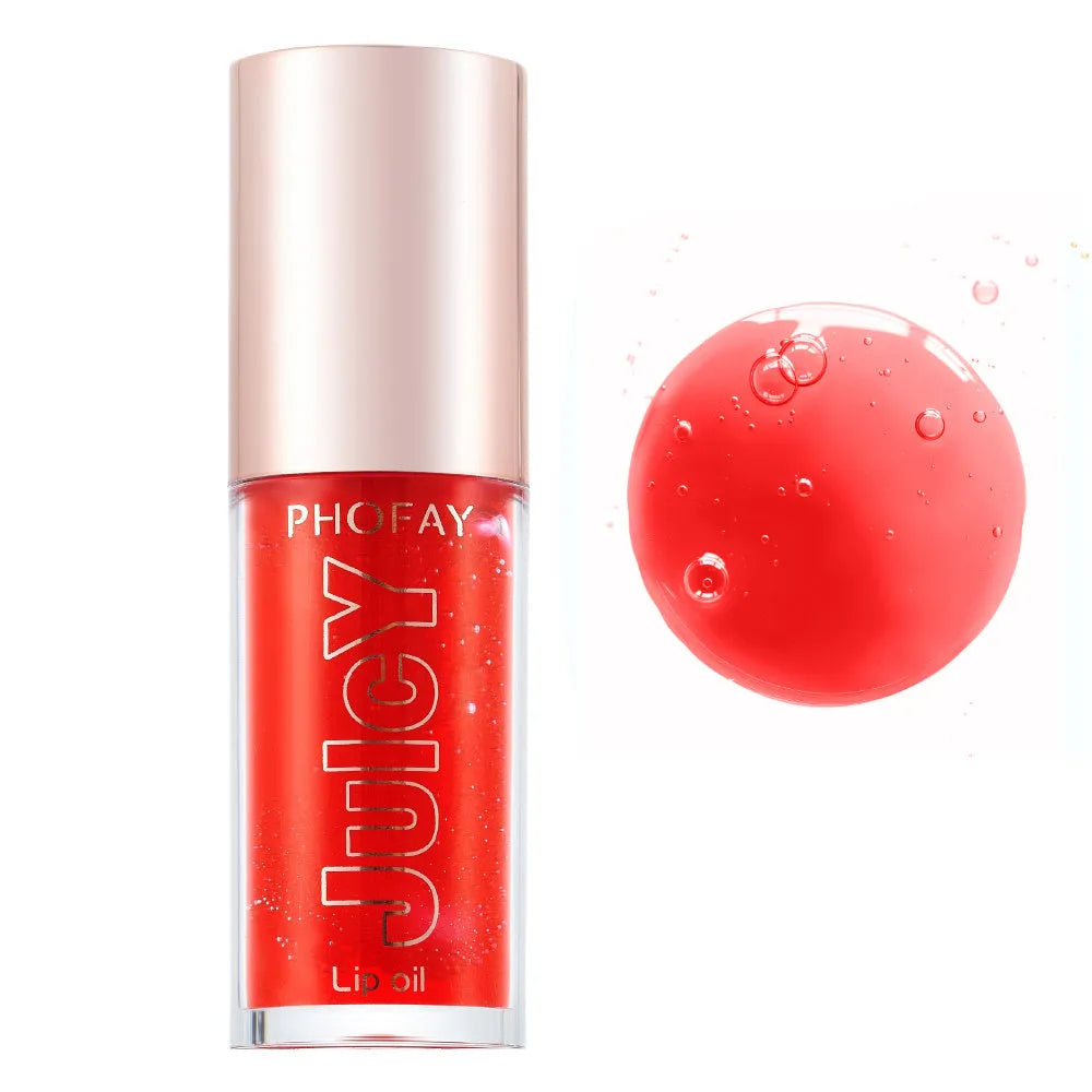 PHOFAY Juicy Lip Oil 4.8ml tube with doe-foot applicator, non-sticky moisturising lip gloss, shades 01-08