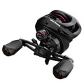 Drip wheel lure fishing rod with rocking wheel line mechanism showing left and right hand wheel options