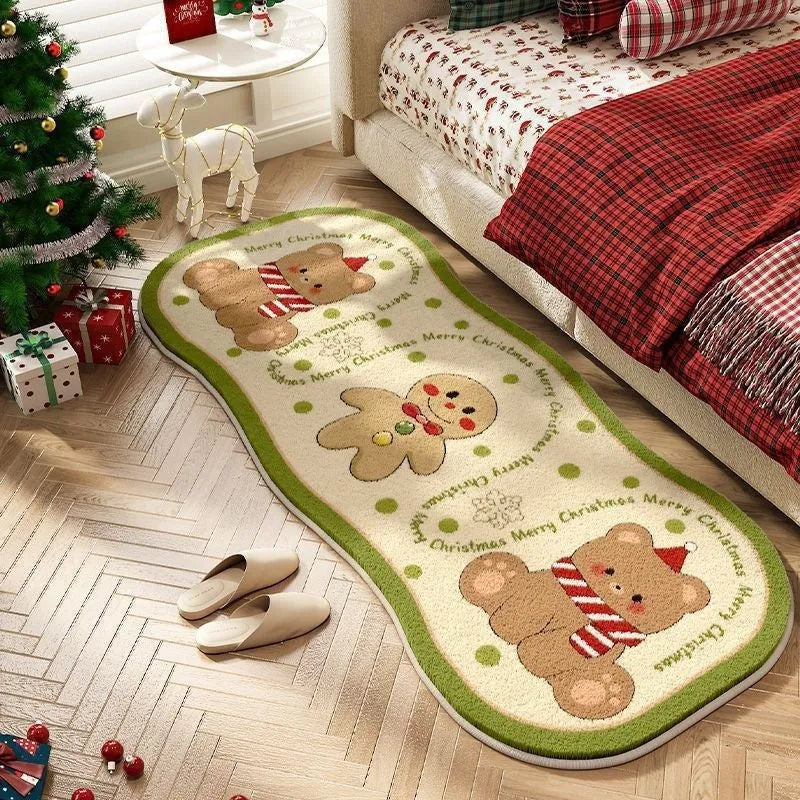 Christmas imitation cashmere carpet decoration with alien shape and festive patterns like ginger cake bear.