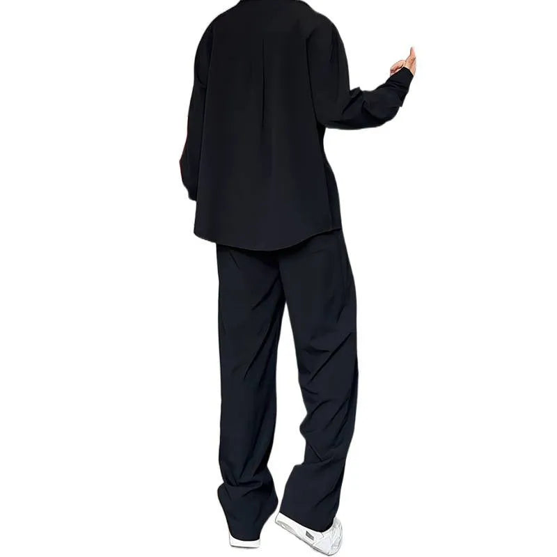 Men's slim fit casual suit with long sleeve polo shirt and trousers in apricot colour