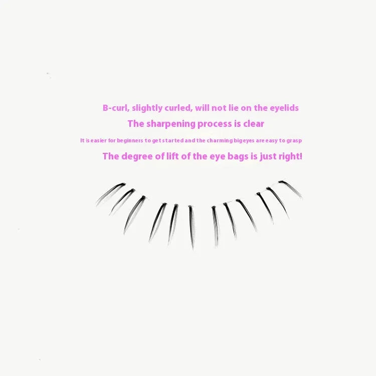 12-row lower false eyelashes with sheer root and pointed tails in 4-5-6mm lengths