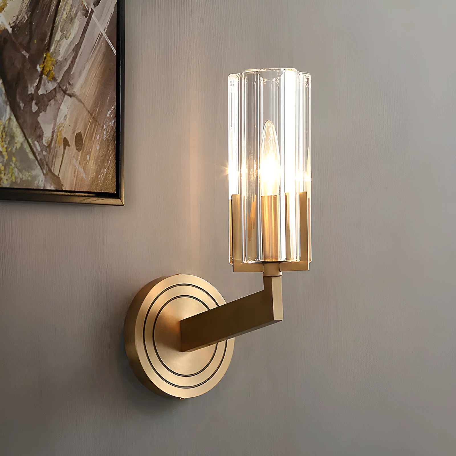 Copper wall lamp with modern minimalist design showing single-head and double-head configuration options