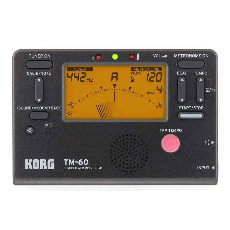 TM-60 digital metronome in black or white plastic casing with display screen and control buttons