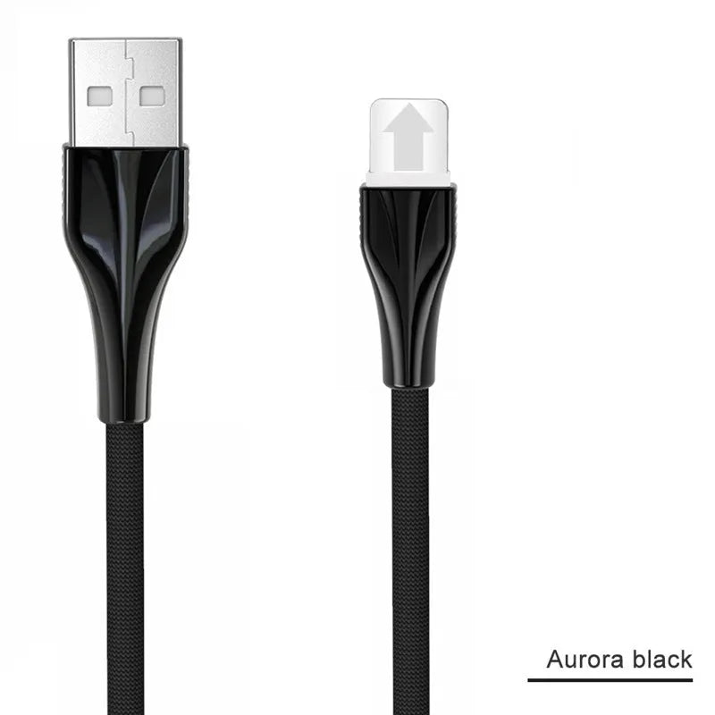 Aluminum alloy braided mobile phone data cable with three interfaces in black, silver, gold, rose gold, 1m length