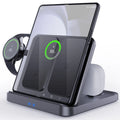 Three-in-one foldable wireless charger bracket with Type C input, 15W max output, ABS PC PMMA build