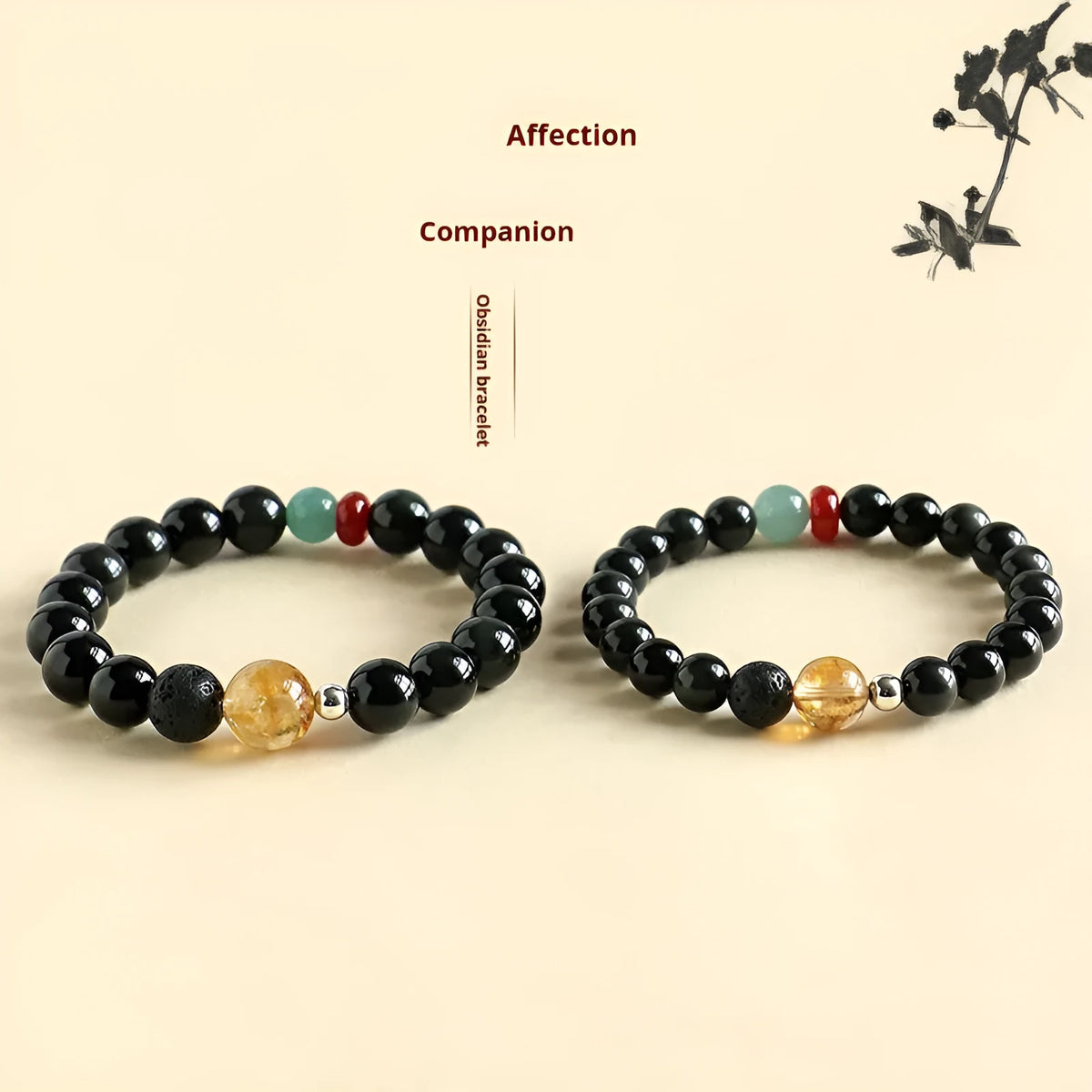 Chinese obsidian yellow tower crystal bracelet with agate jade beads, 8mm or 10mm size option, natural stone jewelry