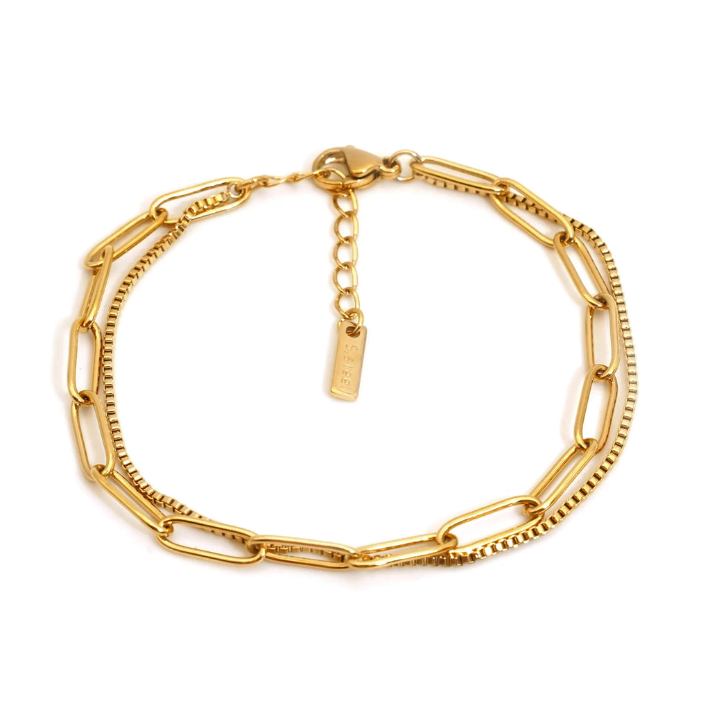 Double layer titanium steel bracelet with geometric line design in gold or silver colour