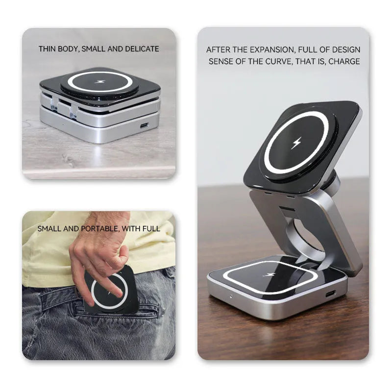 Three-in-one desktop wireless charging bracket with folding design for Apple Samsung Google devices