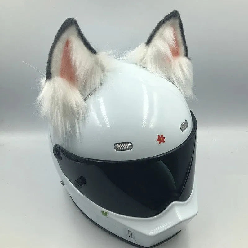 ABS plastic helmet decoration set featuring cat ears and tail for motorcycle helmets 62cm circumference