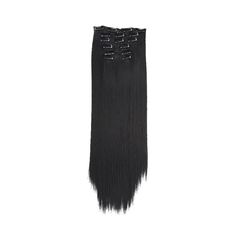 Straight wig extension set 60cm long in multiple high temperature fibre colour options for ladies
