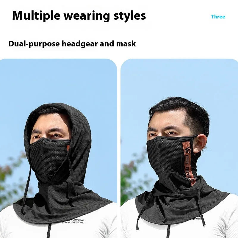Bicycle hood cycling mask in black made from Ice Silk fabric for sun protection