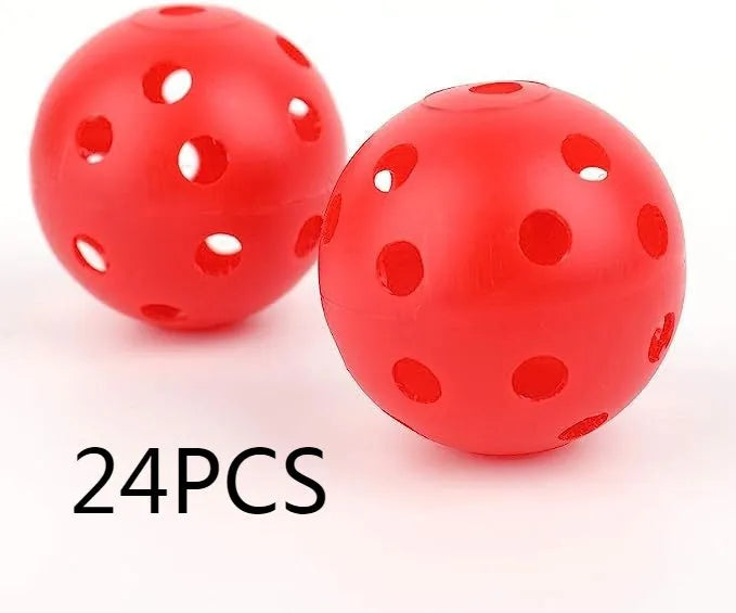 Multi-coloured golf practice balls in net storage pocket for putting training