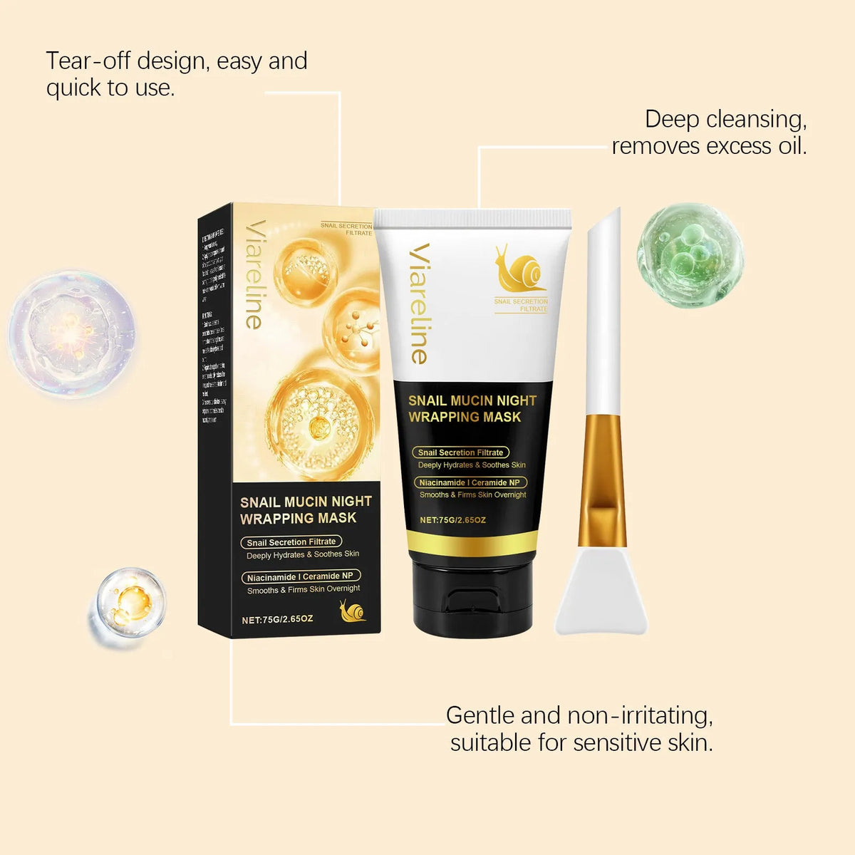Turmeric sleep mask 120g tube with brush, hydrating exfoliating facial mask set, 4.6 x 4.6 x 14.2cm