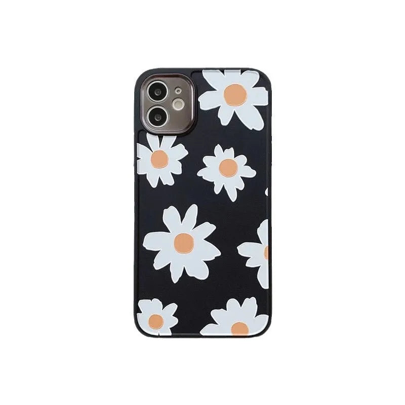 TPU phone case with all-inclusive lens cover and multi-flower chrysanthemum painted design for iPhone