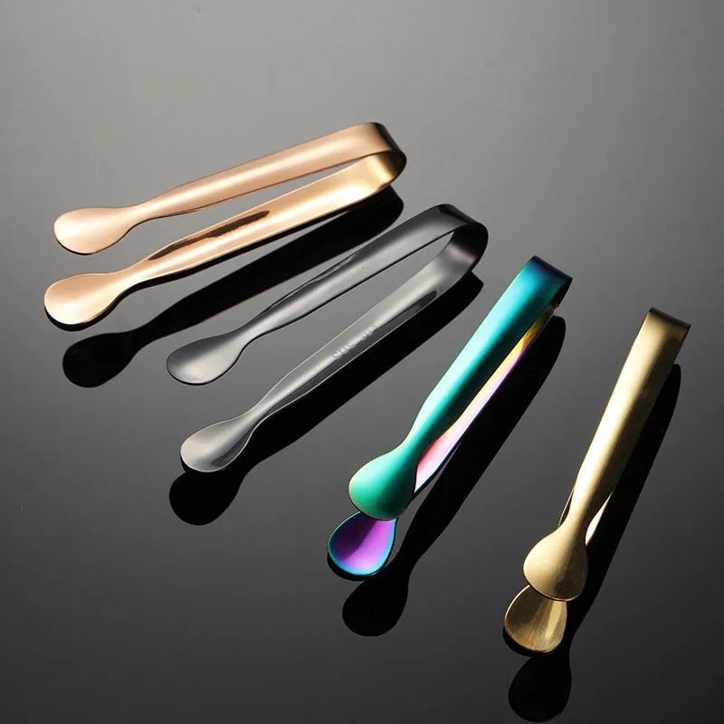 Stainless steel ice clip in silver, gold, rose gold, magic colour, or black, for cocktails and chilled drinks
