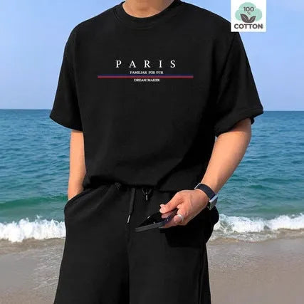 Men's heavy cotton short-sleeved T-shirt with letter printing in loose casual fit