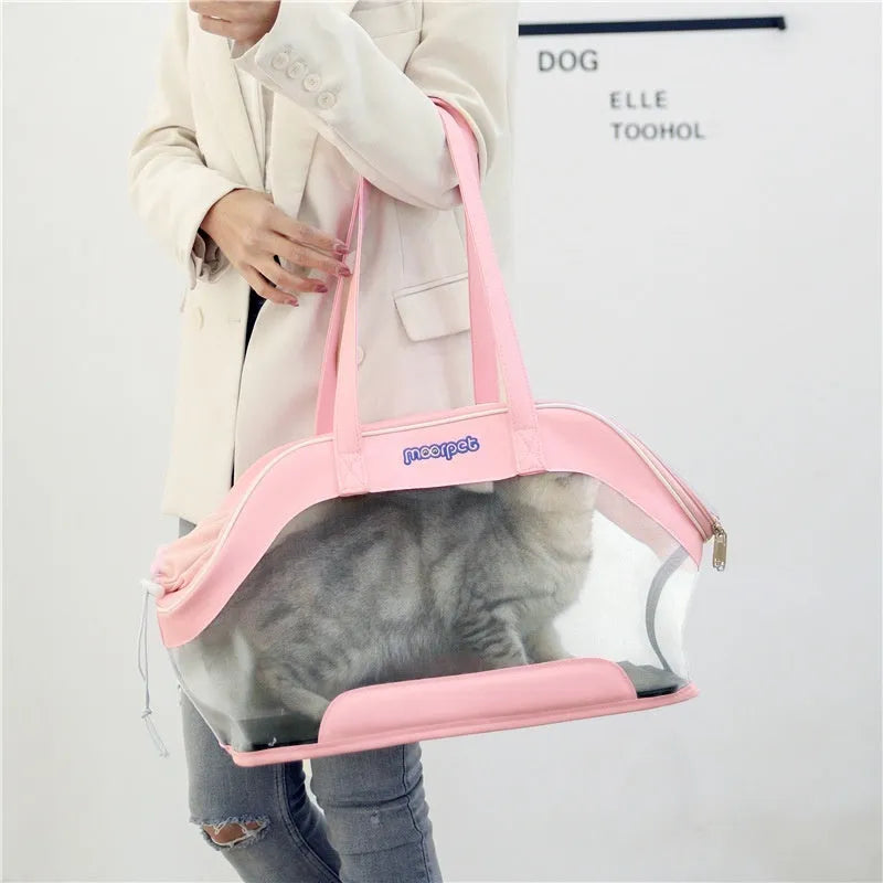 MOORPET leather cat outing carrier bag in a solid colour with 25-litre capacity.