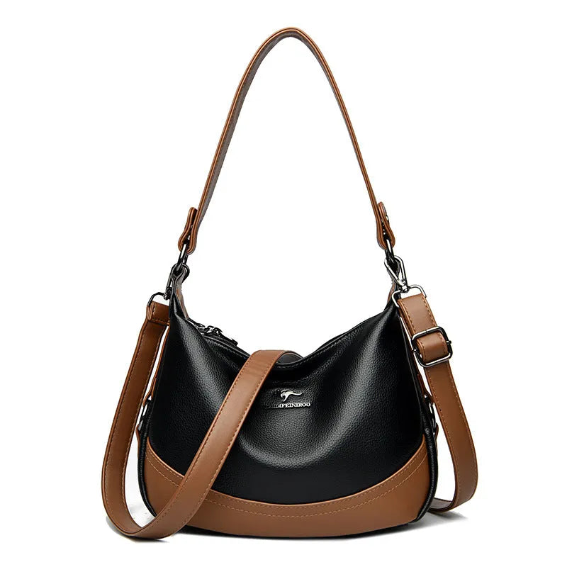 Fashion ladies large capacity shoulder bag in PU leather, horizontal square shape, 30x8x21cm, apricot with khaki colour