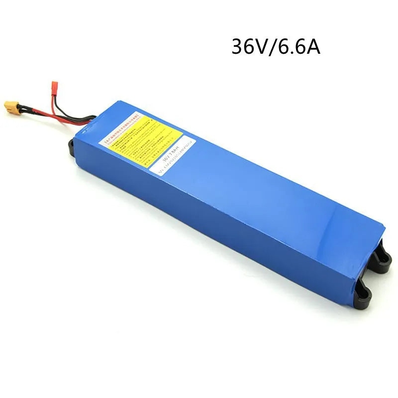 36V lithium battery pack for electric scooters showing 10.4A 7.8A and 6.6A options