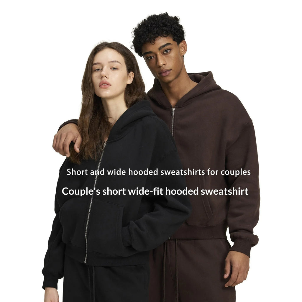 Men's loose fit hooded sweatshirt cardigan in brown or black, cotton polyester blend, sizes S-XXL