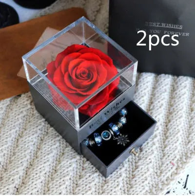 Eternal flower rose jewellery box decorative display gift packaging 8.5 cm