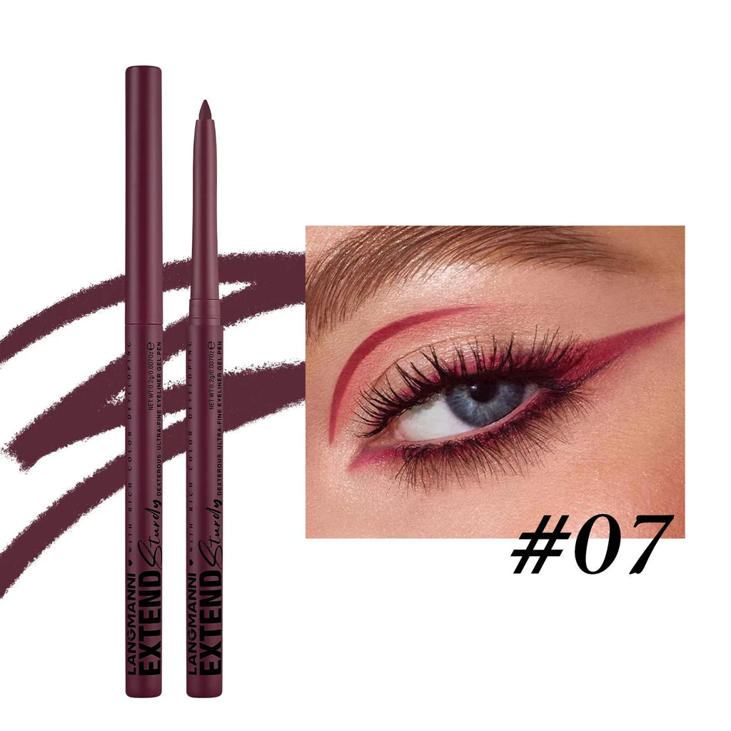 Set of 12 colourful gel glitter eyeliner pencils with vibrant shades on a white background