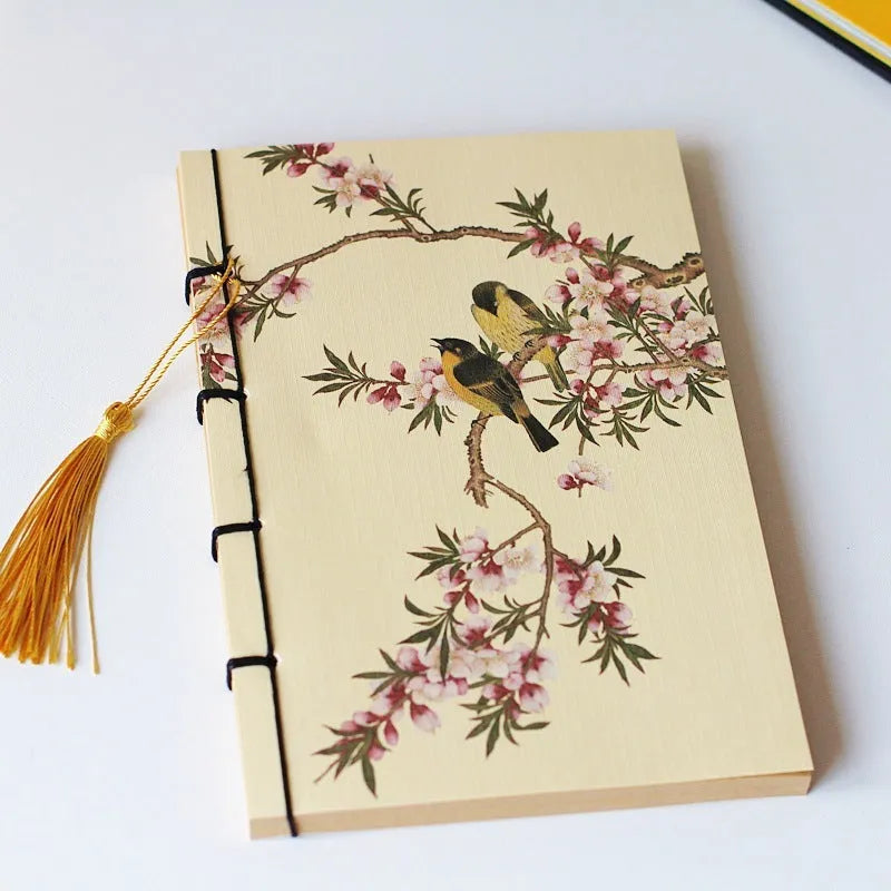 A5 antique wire-bound notebook with retro painting cover and black wax rope binding