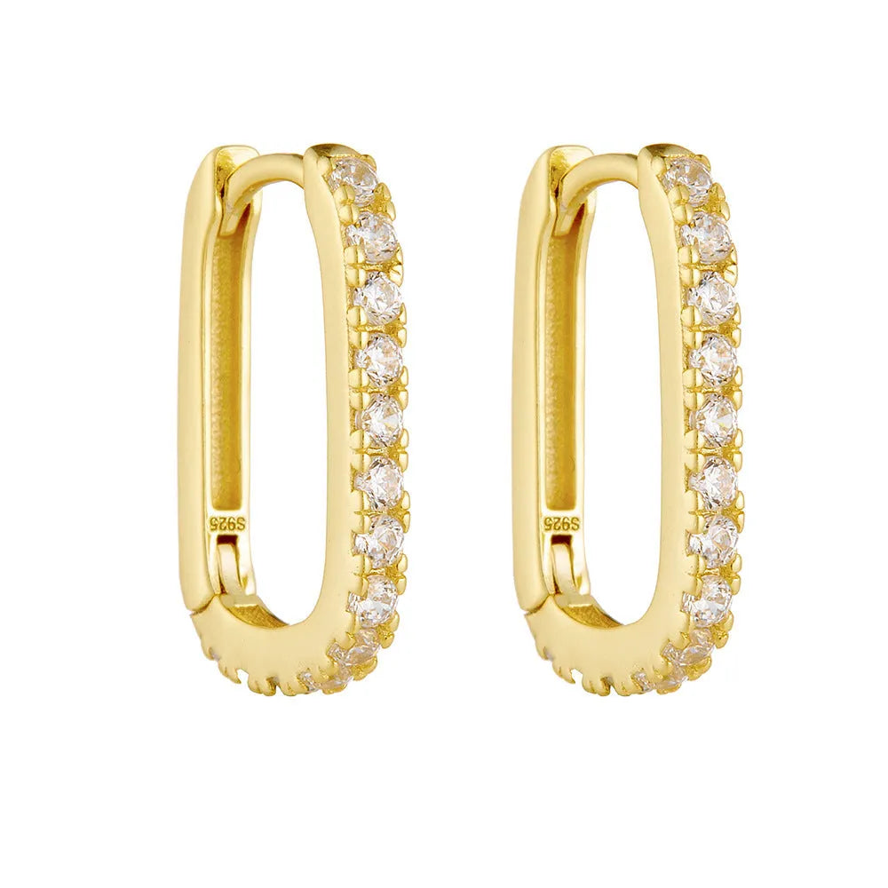 S925 sterling silver oval zircon ear clips in geometric designs with white or yellow finish