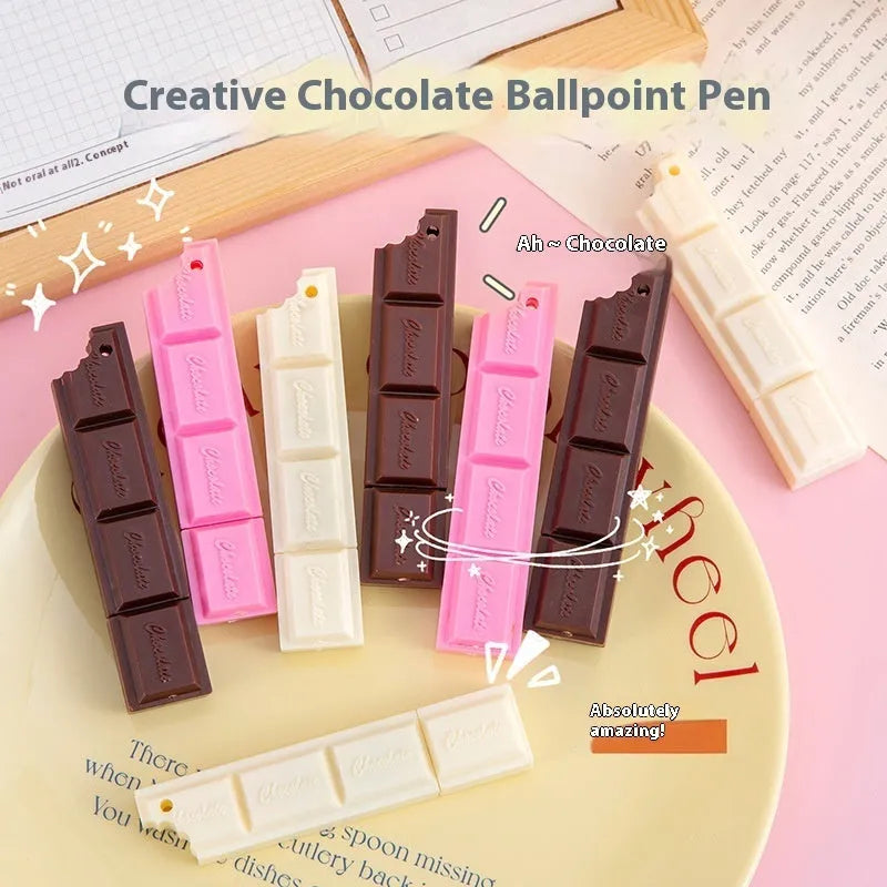 Chocolate-themed ballpoint pen with cartoon food design and 0.5mm bullet tip in three colour options
