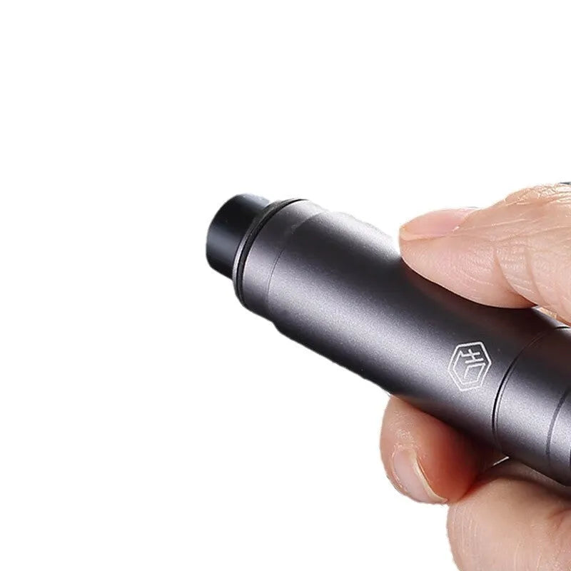 Gun grey aluminium car safety hammer with steel impact head measuring 87mm length