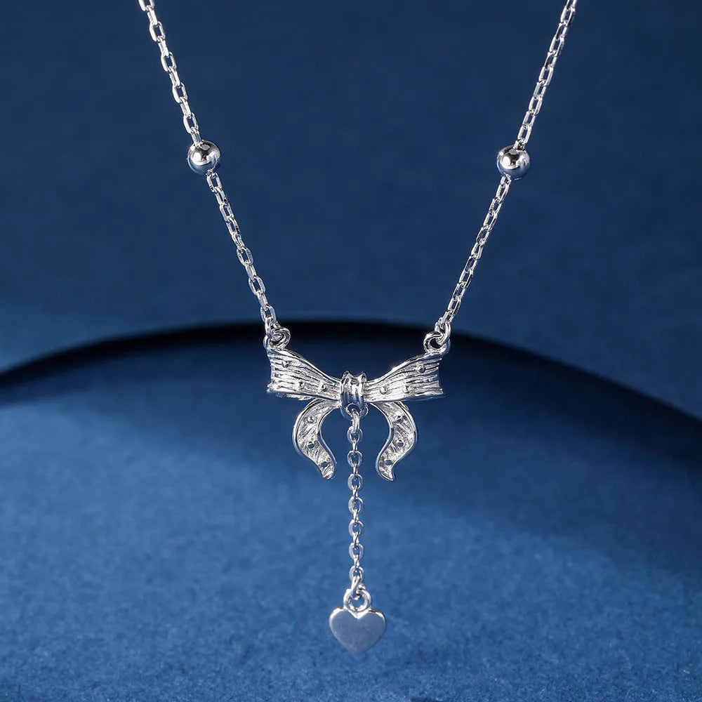 S925 pure silver butterfly heart pendant necklace with O-ring chain in silver colour