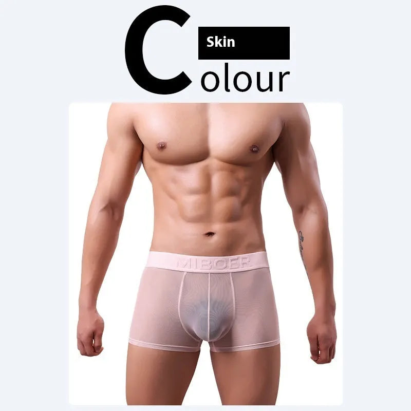 Men's thin invisible breathable boxer shorts in solid colours with quick-drying polyester fabric