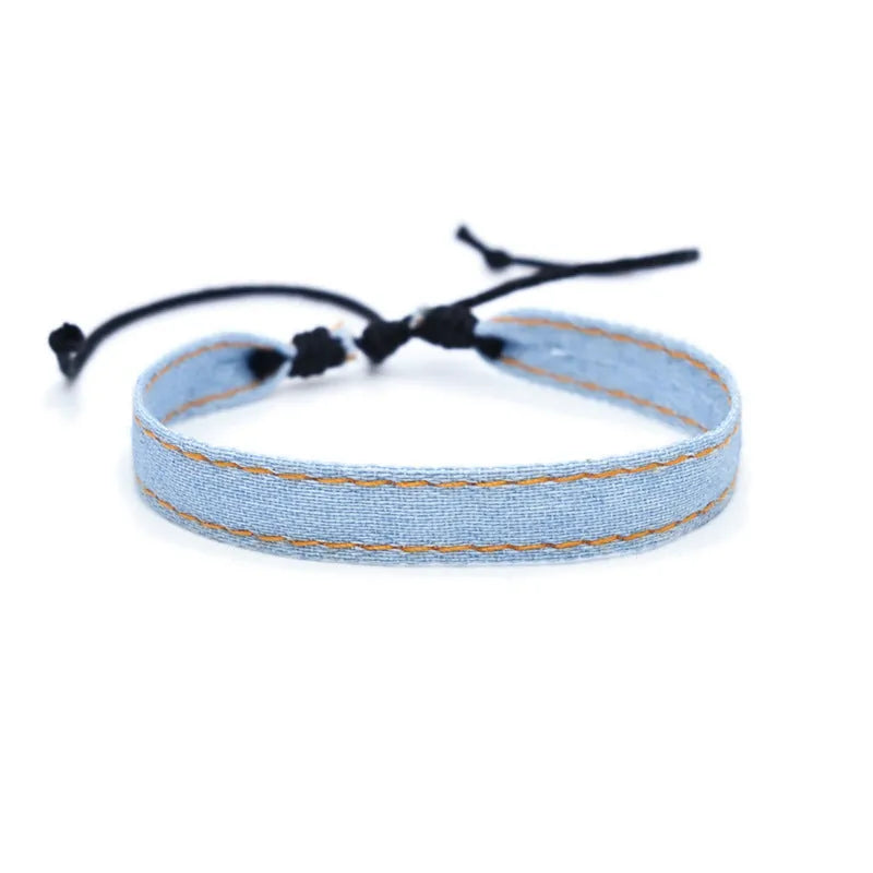 National style denim fabric bracelet strap in mixed materials with manual processing
