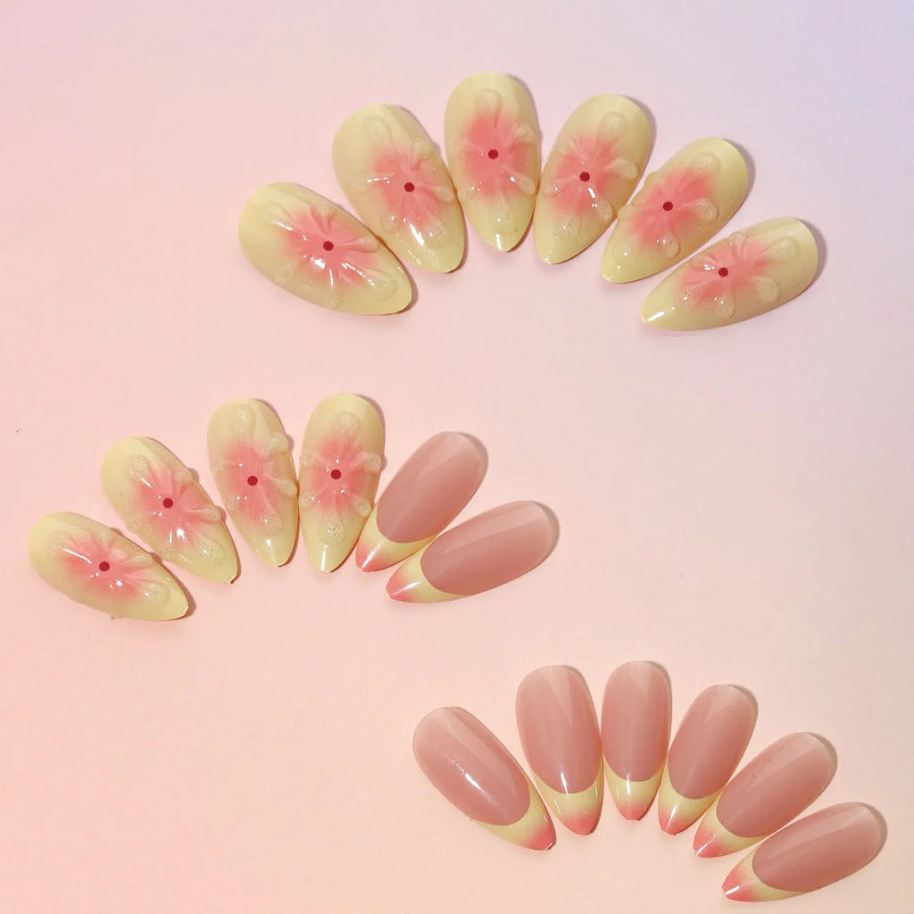 3D cartoon flower detachable nail armour appliqués in colour TY-318 with jelly glue and filing strip