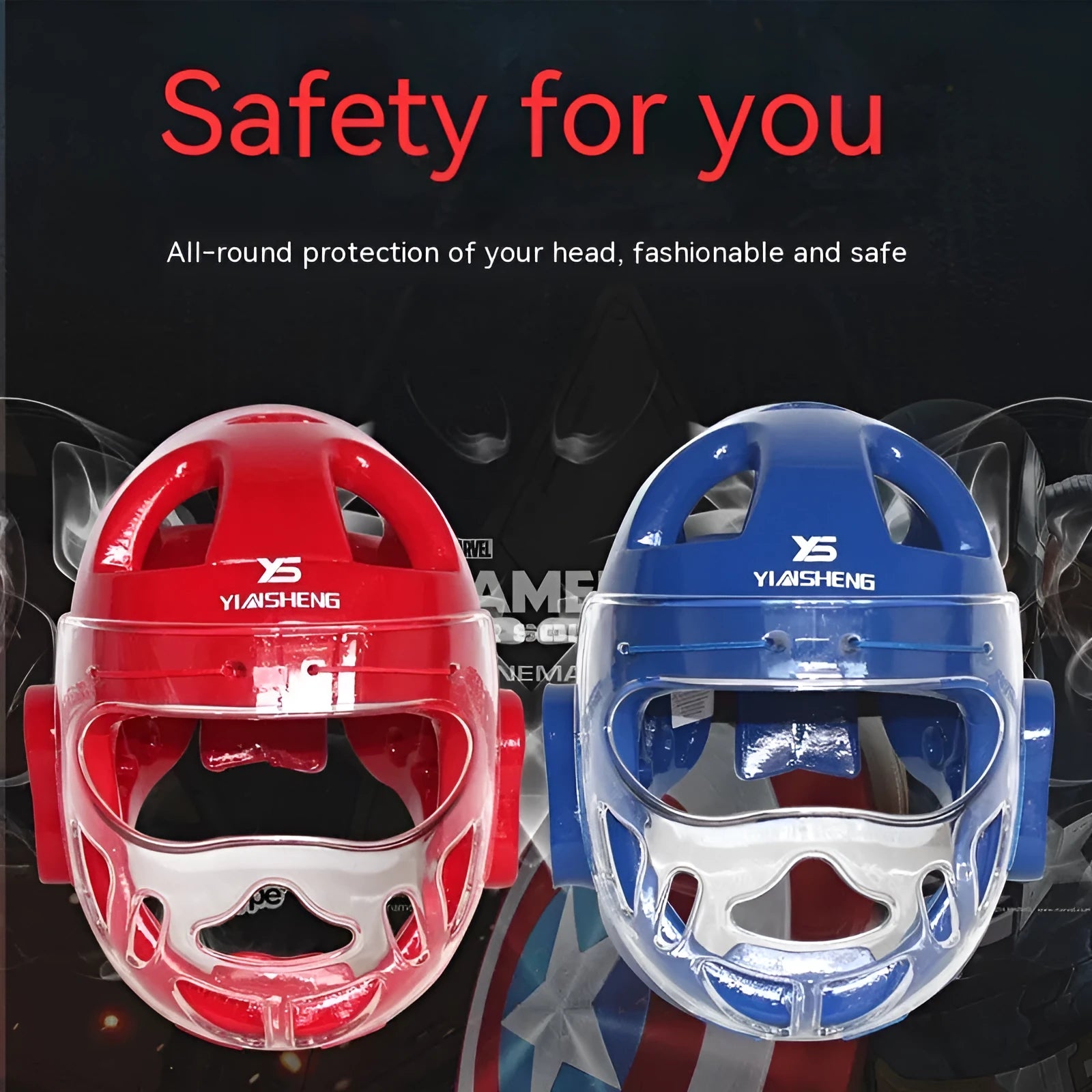 Karate helmet in three colours - white, blue and red - for boxing head protection equipment