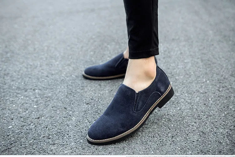 Men's casual leather shoes frosted round toe slip-on style in black
