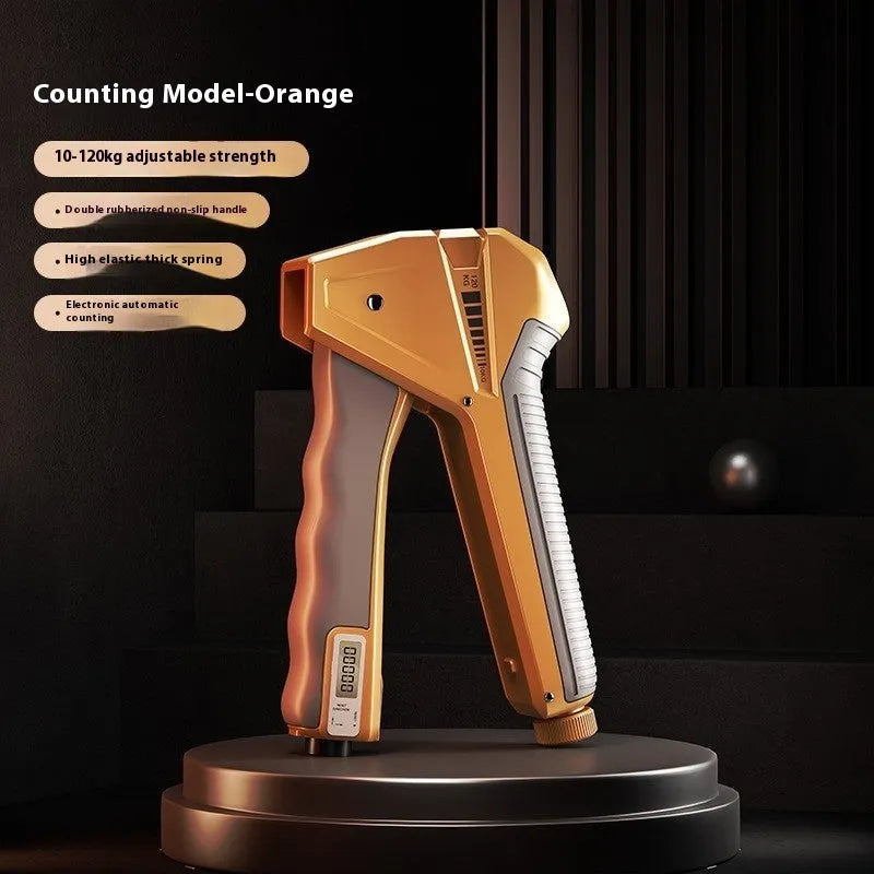 Adjustable hand gripper with mechanical counter display showing resistance settings