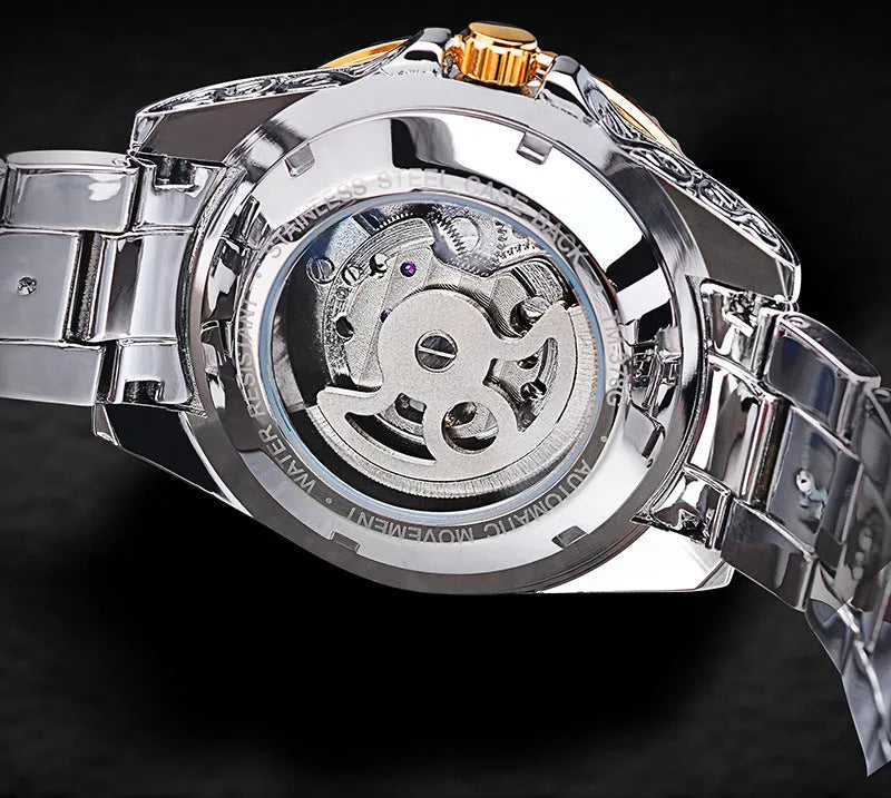 Forsining skeleton tourbillon mechanical watch with stainless steel case and band