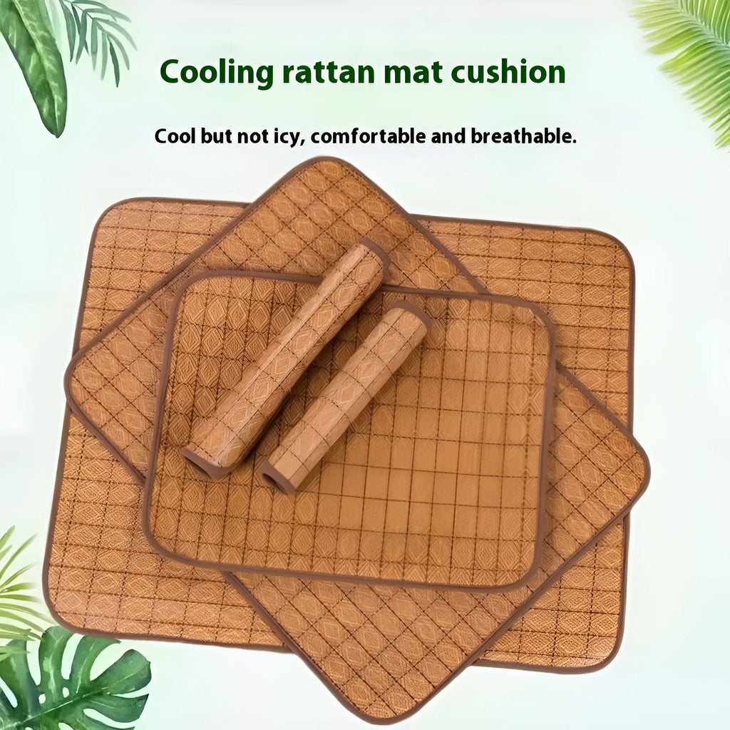 Brown woven rattan cooling mat for dogs available in six different sizes