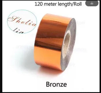 Rolls of electrochemical aluminium hot stamping foil in various colours like gold and silver with 3cm and 5cm widths.