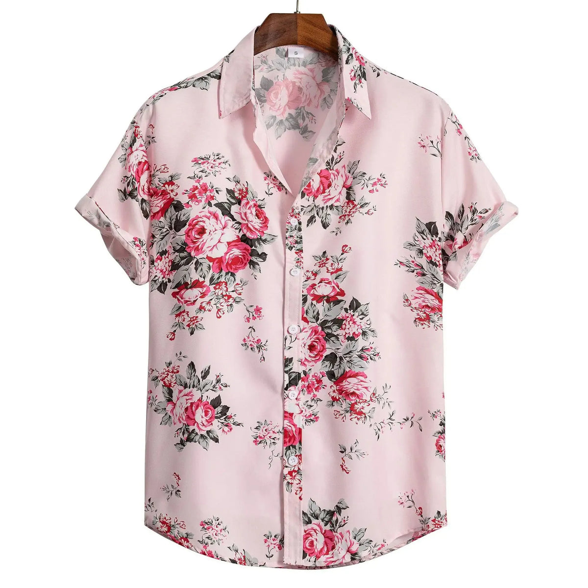 Men's floral art print short sleeve shirt in polyester, sizes S to 3XL, casual leisure top